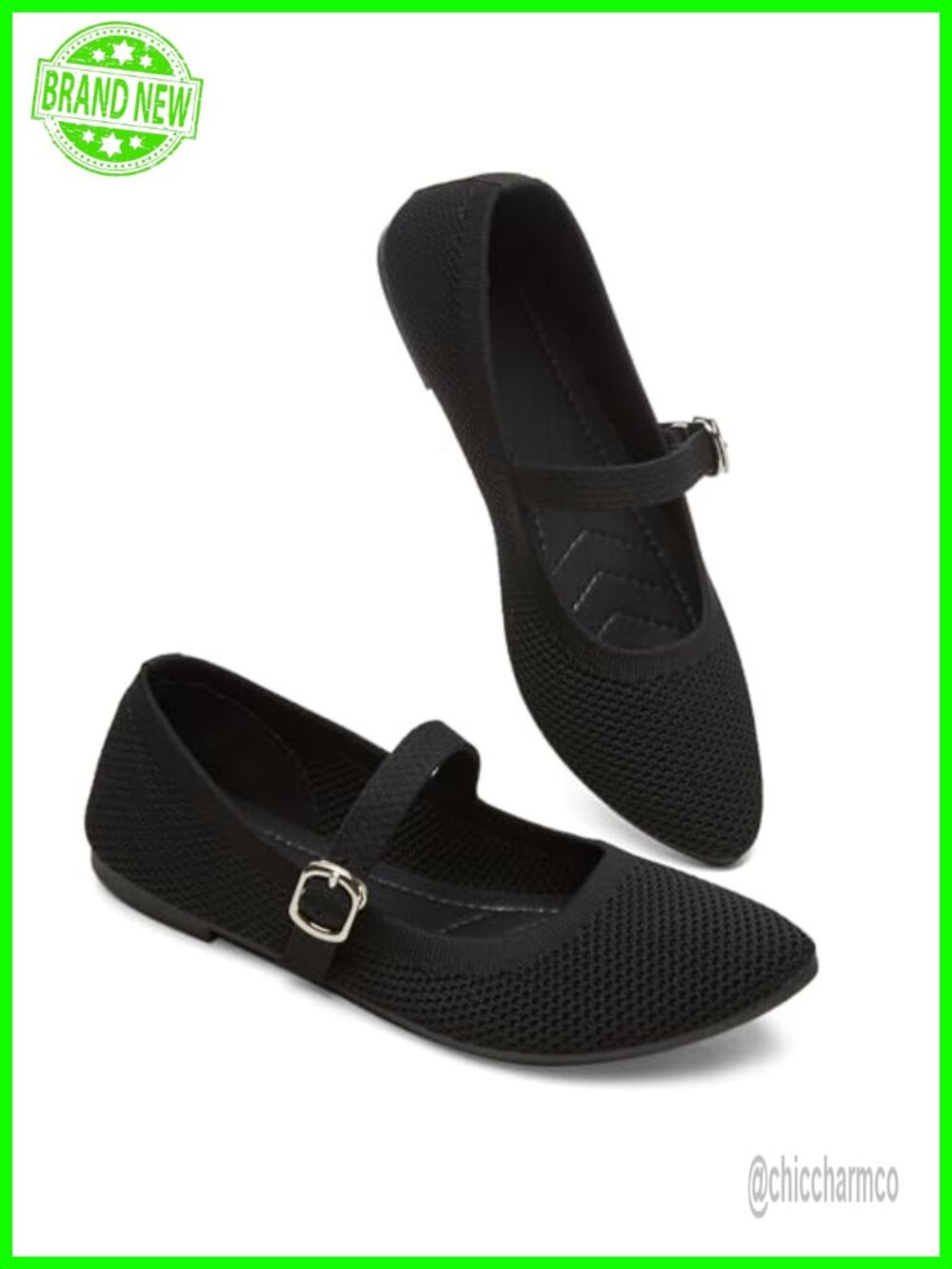 Women's Mary Jane Ballet Flats with Buckle Strap, Knit Upper, Memory Foam